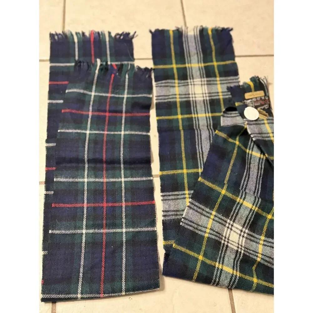 2 Lot Vnt Glentana Blue Green Plaid 100 Wool Fringed Scarf Made In Scotland 46x8